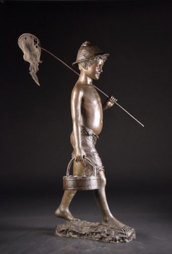 Antiquités - Giovanni de Martino (1870-1935, large bronze figure Fischerjunge