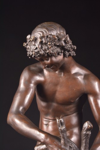 Sculpture Sculpture en Bronze - Bacchus jouant avec la chèvre - Raymond Barthelemy (1833-1902)