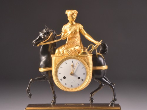 La Laitière, pndule de cheminée vers 1820 - Horlogerie Style Empire