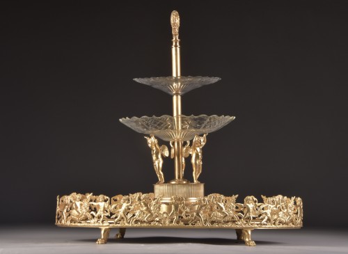 Antiquités - A Large Circular Gilt Bronze Centerpiece With Mirror From The 19th Century