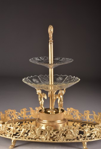 Antiquités - A Large Circular Gilt Bronze Centerpiece With Mirror From The 19th Century