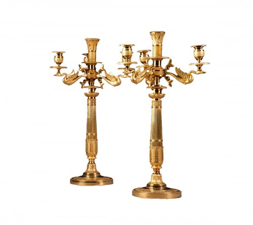 Pair of Empire bronze cadelabras