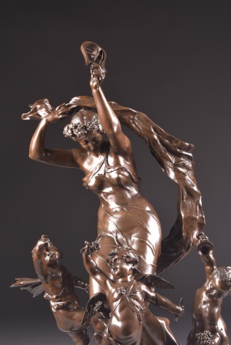 Sculpture  - August de Wever (1836-1910), Ronde Folle, Woman Dancing With Cherubs