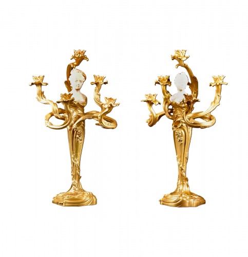A Large Pair Of 19th Century Five-armed Candlesticks