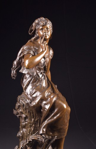 Sculpture Sculpture en Bronze - Le chant de l'alouette - Hippolyte Moreau (1832-1927)
