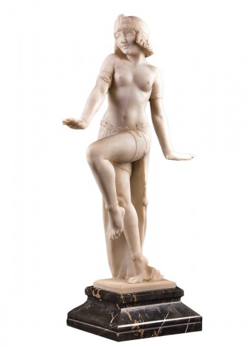 large  Dancer In Carrara Marble, Art Deco, - Alberto Saccardi (1883-1956)