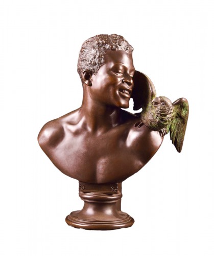 Buste d'un Africain avec un perroquet, Hermann Gladenbeck (1827-1918)