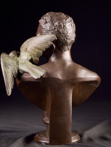 Sculpture  - Buste d'un Africain avec un perroquet, Hermann Gladenbeck (1827-1918)