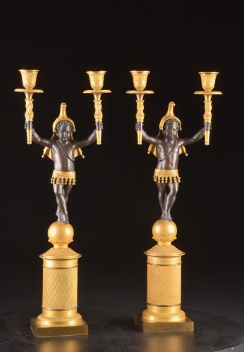 Antiquités - A rare pair of French Empire Candelabra – ‘L’Amour Triomphant’, circa 1815