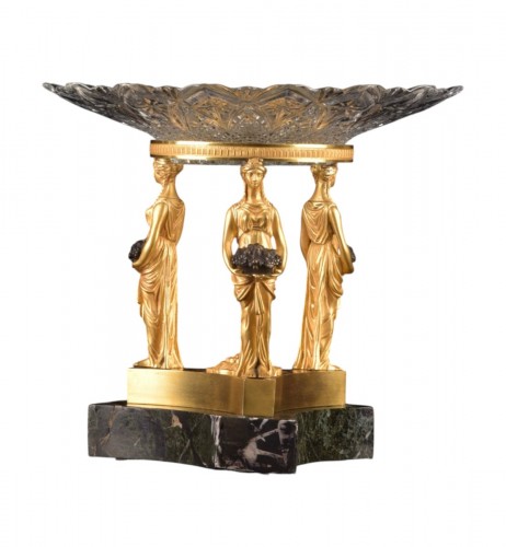 Centre de table néoclassique en bronze doré et cristal, France fin du XIXe siècle