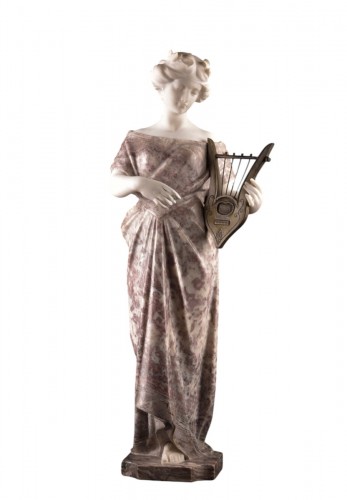 An Italian Carved Marble Figure Of A Maiden With Lyre, Signed Pugi, Florenc