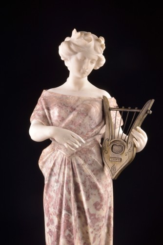 An Italian Carved Marble Figure Of A Maiden With Lyre, Signed Pugi, Florenc - Sculpture Style Art nouveau