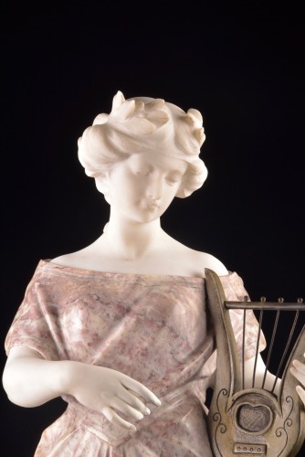 Sculpture  - An Italian Carved Marble Figure Of A Maiden With Lyre, Signed Pugi, Florenc