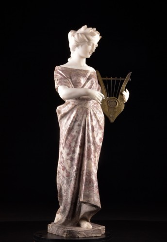 An Italian Carved Marble Figure Of A Maiden With Lyre, Signed Pugi, Florenc - 
