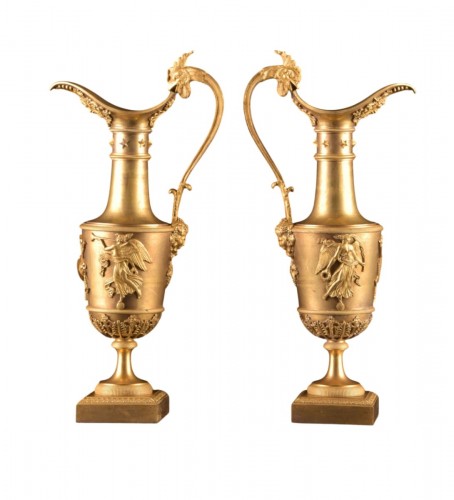 Pair Of Empire Gilt Bronze Pouring Vases