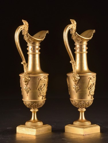 Pair Of Empire Gilt Bronze Pouring Vases - 