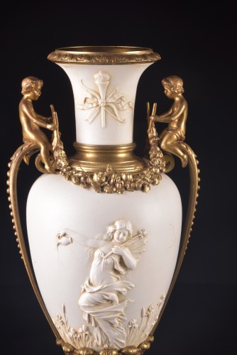 Pair Of Napoleon III Vases In Biscuit And Gilt Bronze - 