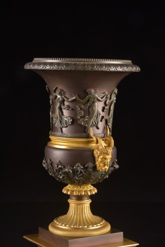 Antiquités - Pair Of Medici Vases In Patinated Bronze And Gilt Bronze