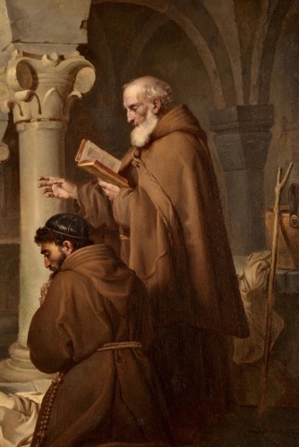 Ludwig Brüls (1803–1882) - Family Blessed by Two Franciscan Monks - Paintings & Drawings Style Napoléon III