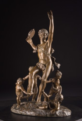 Patinated Bronze Faun with Tambourine, Émile Pfister, France Late 19th century - Sculpture Style Art nouveau