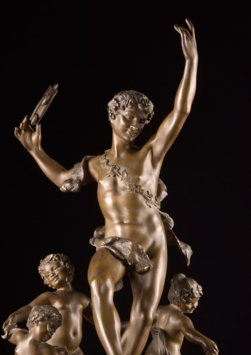 Sculpture  - Patinated Bronze Faun with Tambourine, Émile Pfister, France Late 19th century