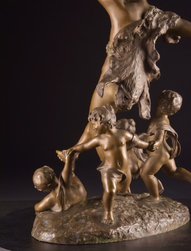 20th century - Patinated Bronze Faun with Tambourine, Émile Pfister, France Late 19th century