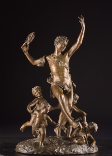 Antiquités - Patinated Bronze Faun with Tambourine, Émile Pfister, France Late 19th century