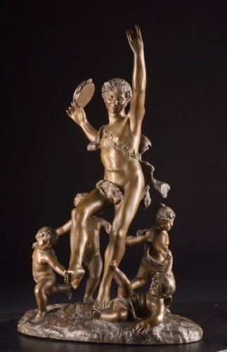 Antiquités - Patinated Bronze Faun with Tambourine, Émile Pfister, France Late 19th century