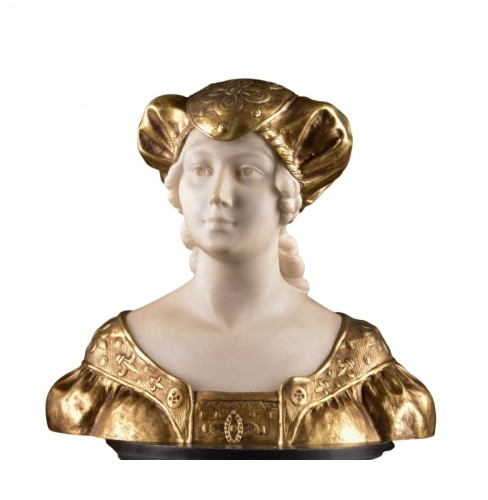 Buste en marbre de Carrare avec coiffe en bronze doré, fin du XIXe siècle