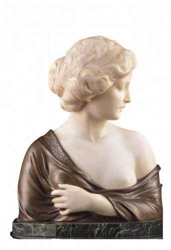Buste en albâtre et bronze patiné fin XIXe siècle signé Suteur