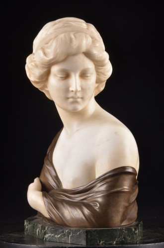 Buste en albâtre et bronze patiné fin XIXe siècle signé Suteur - Sculpture Style Art nouveau