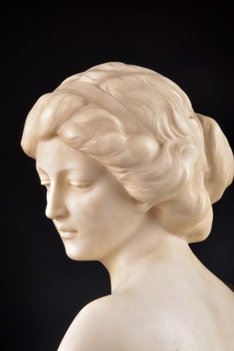 Sculpture Sculpture en Marbre - Buste en albâtre et bronze patiné fin XIXe siècle signé Suteur