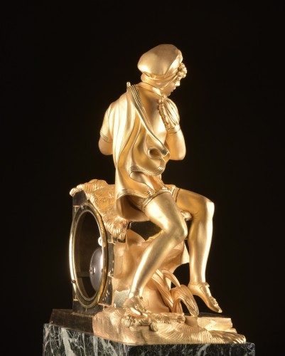 Empire - Troubadour et Amour, Chapuy - Pendule Empire en bronze doré