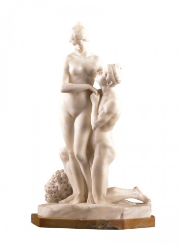Devotion, Alabaster Group  On A Siena Yellow Marble Base