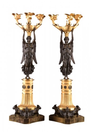 Pair of Bronze Empire Candelabra
