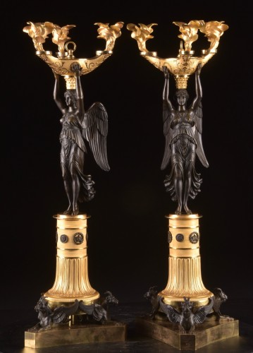 Pair of Bronze Empire Candelabra - Lighting Style Empire