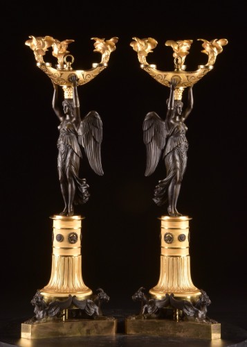 Lighting  - Pair of Bronze Empire Candelabra