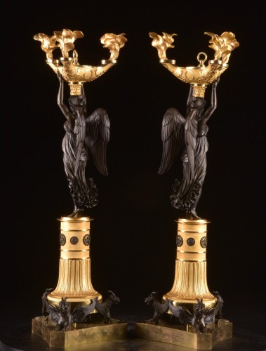 19th century - Pair of Bronze Empire Candelabra
