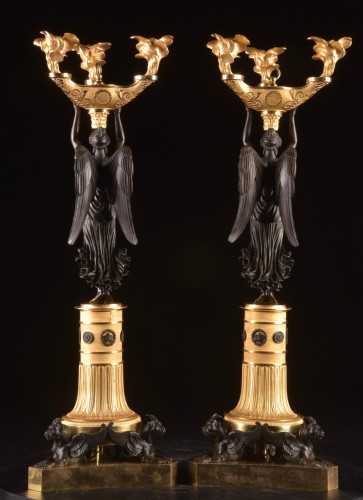 Empire - Pair of Bronze Empire Candelabra