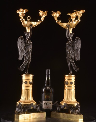 Antiquités - Pair of Bronze Empire Candelabra