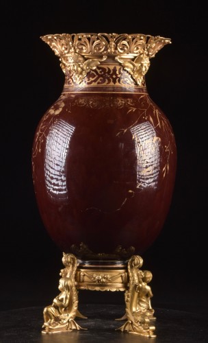 Antiquités - Large Sang -de-boeuf-Vase Mounted In Gilt Bronze