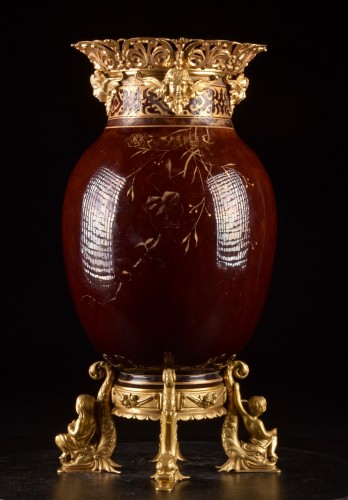 Antiquités - Large Sang -de-boeuf-Vase Mounted In Gilt Bronze