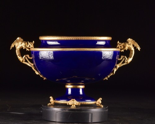 Decorative Objects  - Large Cobalt Blue Ceramic Centerpiece Mounted In Gilt Bronze