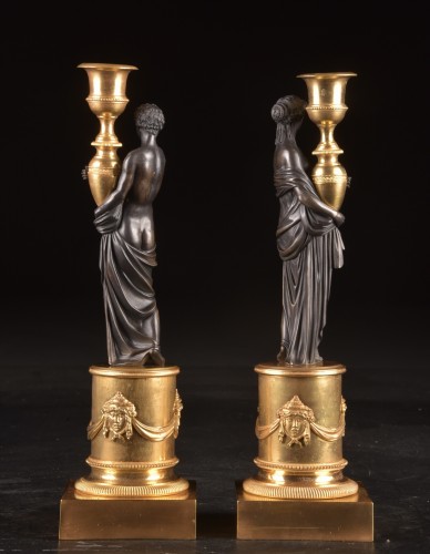 Paire de candélabres néoclassiques en bronze doré et patiné - Directoire