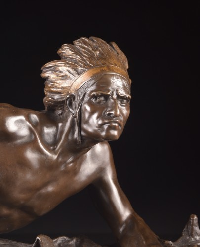 Indien à l’affût - Edouard Drouot (1859–1945), fin XIXe siècle - Sculpture Style Art nouveau