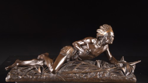 Sculpture Sculpture en Bronze - Indien à l’affût - Edouard Drouot (1859–1945), fin XIXe siècle