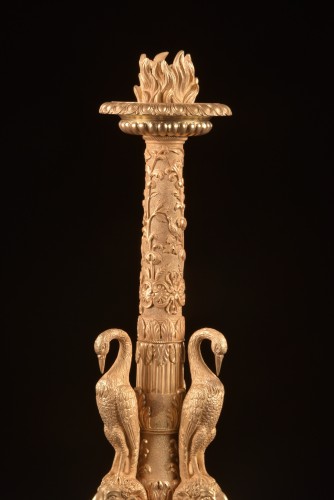 Empire - Paire de bougeoirs en bronze doré début 19e siècle