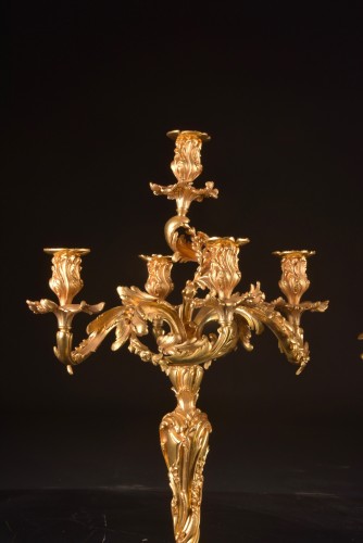 Paire de candélabres en bronze doré – France, vers 1850 - Luminaires Style Napoléon III