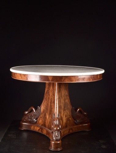 Empire Style Pedestal Table In Mahogany And Marble, Early 19th Century - Empire