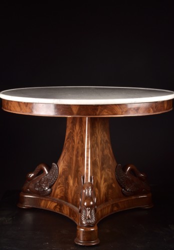 Empire - Empire Style Pedestal Table In Mahogany And Marble, Early 19th Century